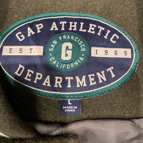 GAP Athletic Varsity Letterman Jacket Wool Blend Green Mens L 1969 VTG Style - Picture 6 of 11